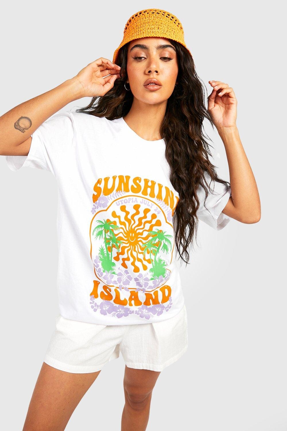 

Футболка оверсайз с принтом sunshine island Boohoo, белый