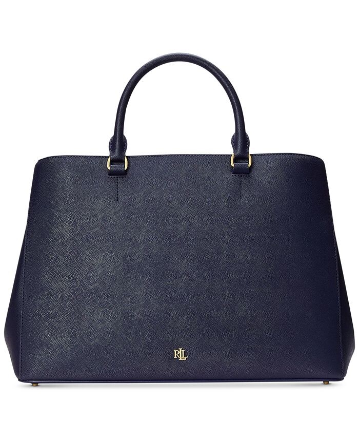 

Большая кожаная сумка-портфель Hanna Crosshatch Lauren Ralph Lauren, синий