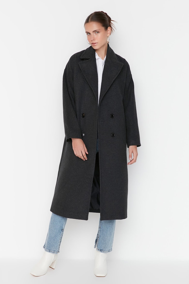 Двубортное пальто оверсайз Trendyol, серый