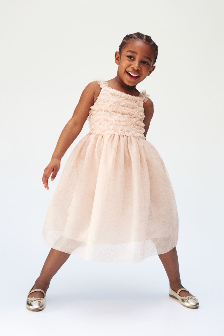Платье из блестящего тюля с воланами H&M, розовый платье расклешенное с воланами без рукавов 42 синий