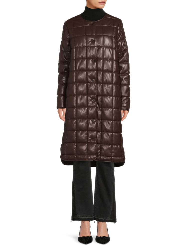 цена Длинная куртка-пуховик из искусственной кожи Calvin Klein, цвет Coffee Bean