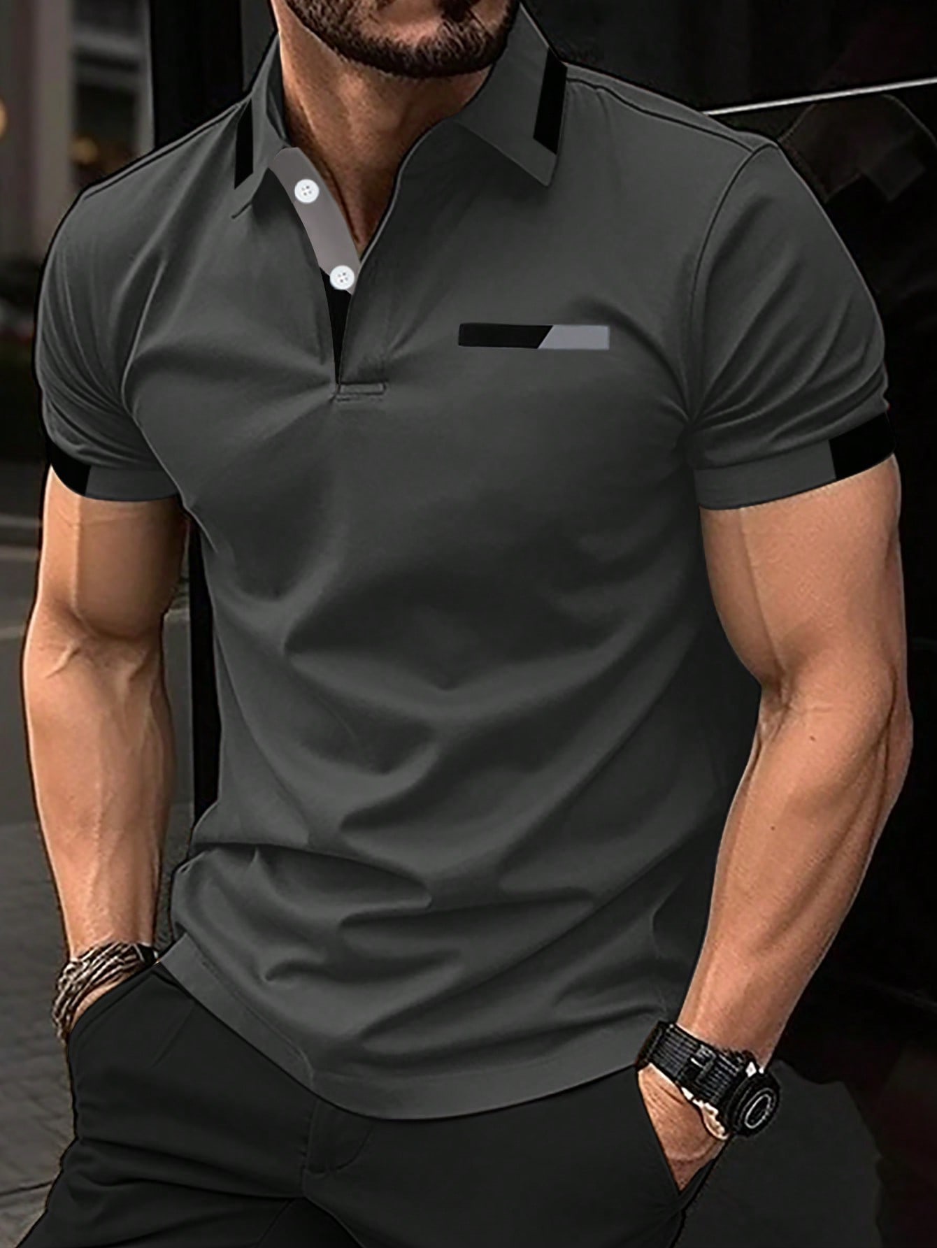 Мужская рубашка поло с короткими рукавами Manfinity с цветными блоками, серый футболка мужская с контрастной отделкой madison 170 оранжевый белый размер xl