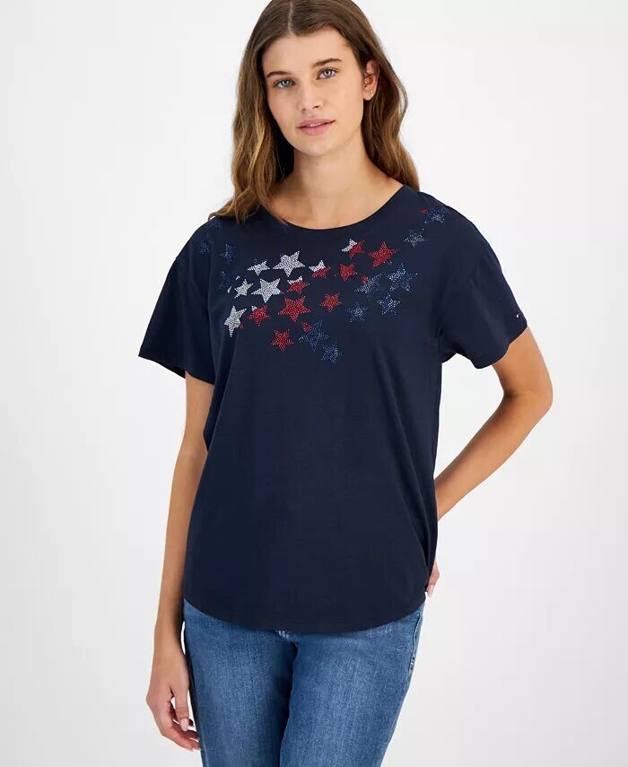 

Женская футболка с короткими рукавами и украшенной звездой Tommy Hilfiger, синий