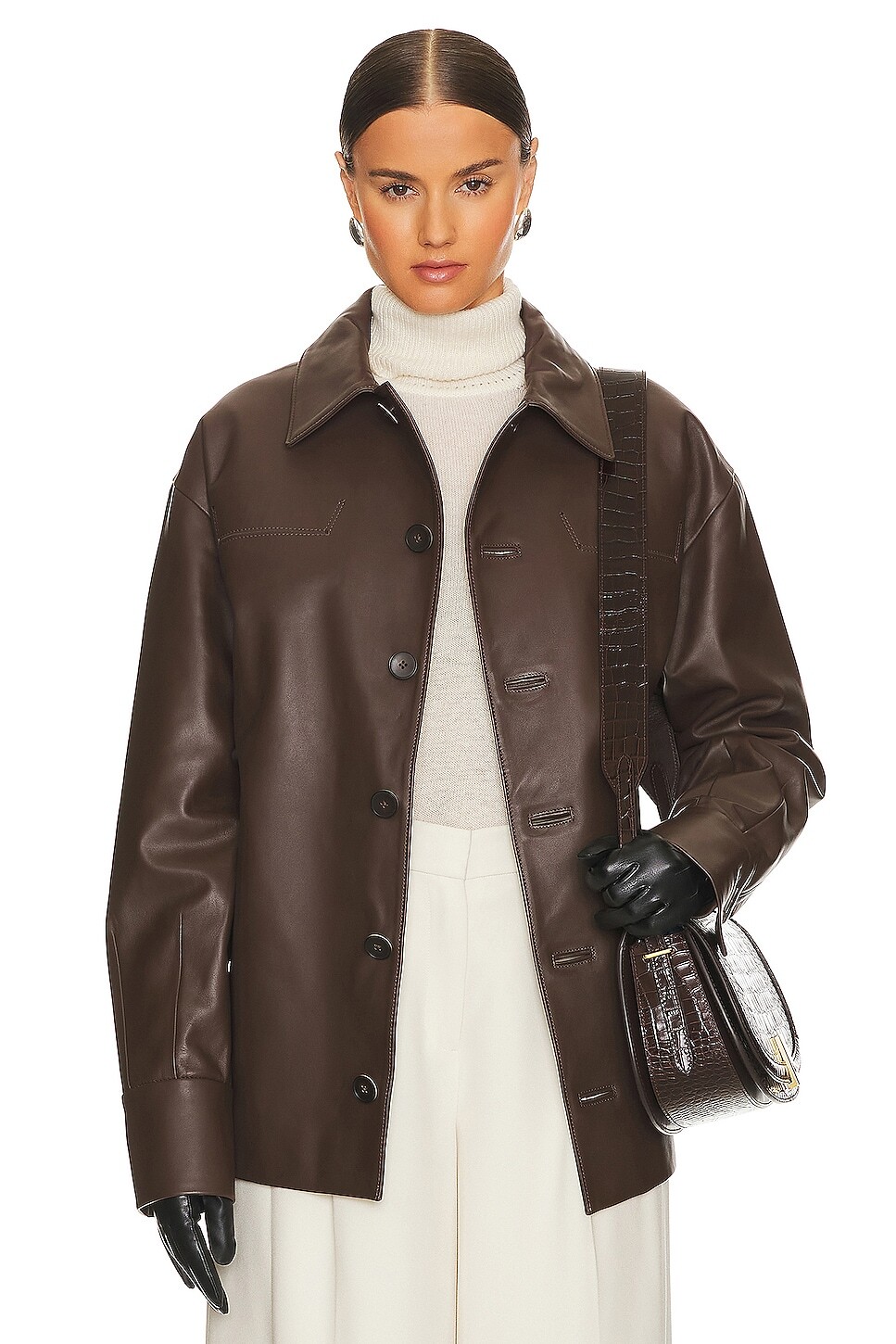 

Рубашка KULAKOVSKY Leather Overshirt, цвет Milk Chocolate