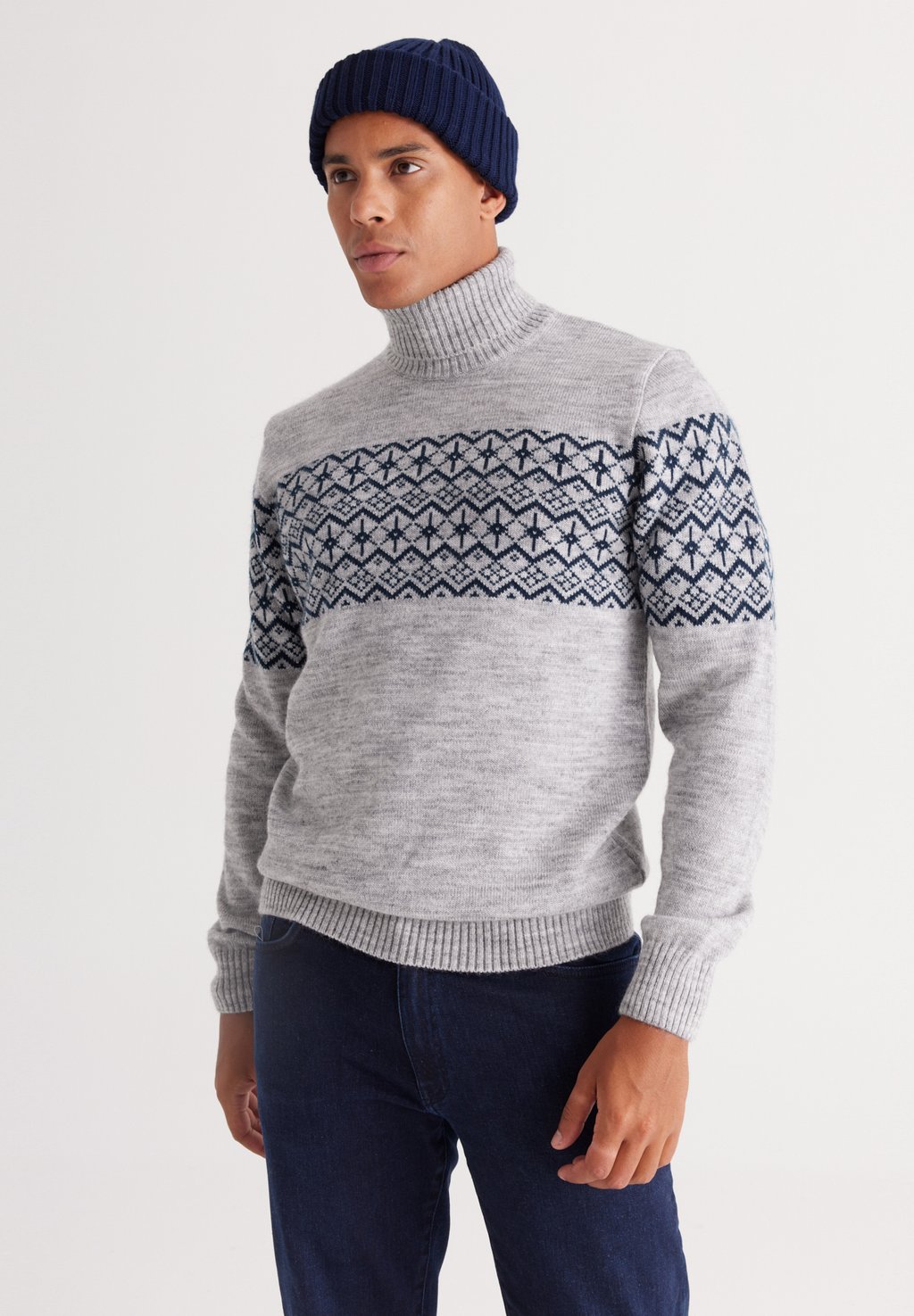 

Свитер Standard Fit Mock Turtleneck AC&CO / ALTINYILDIZ CLASSICS, цвет grey melange navy blue