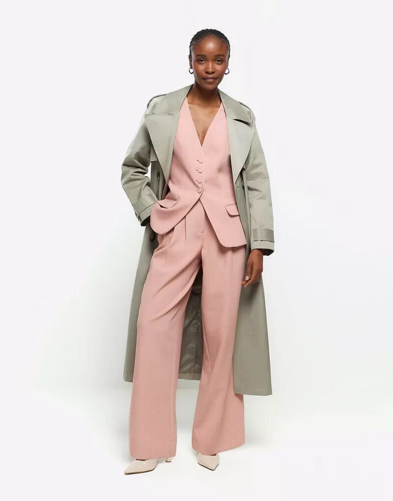 

Розовые плиссированные широкие брюки River Island светлые