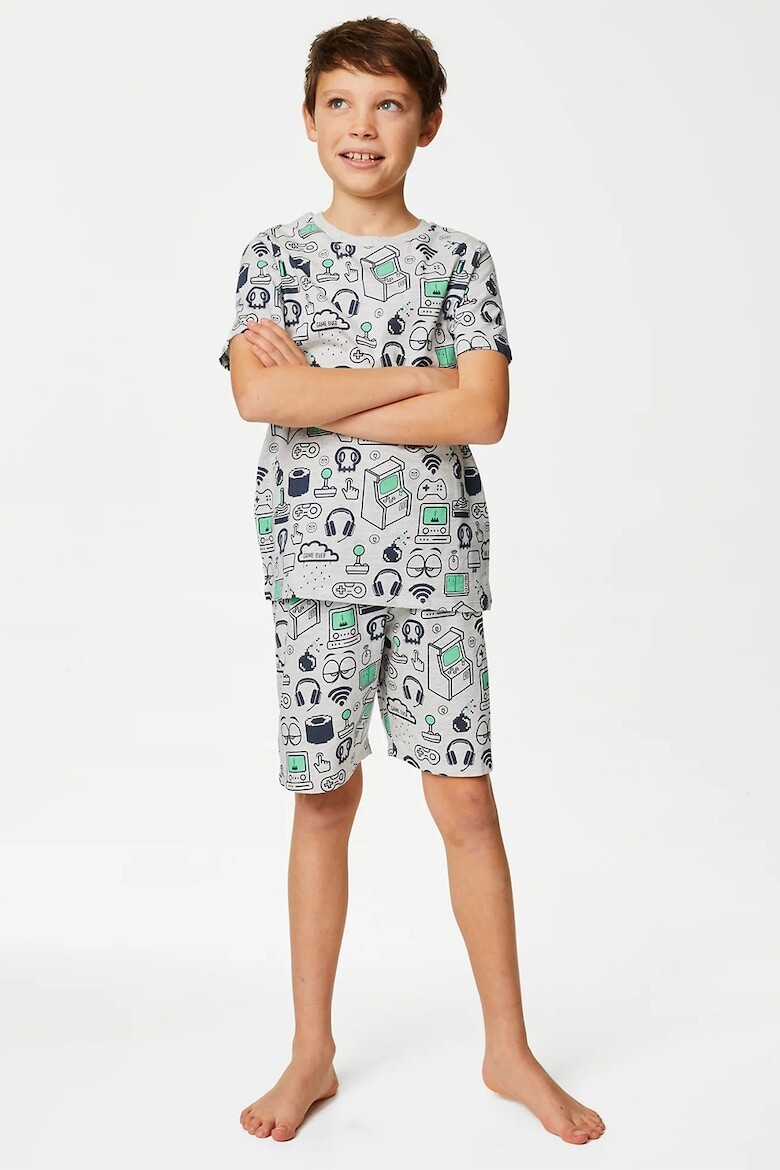 

Короткая пижама с фигурным принтом Marks & Spencer, серый