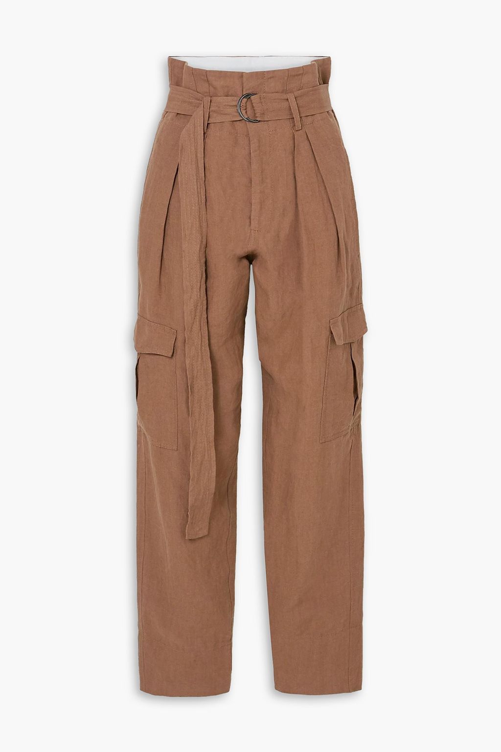 Льняные зауженные брюки с поясом Space For Giants BASSIKE, коричневый