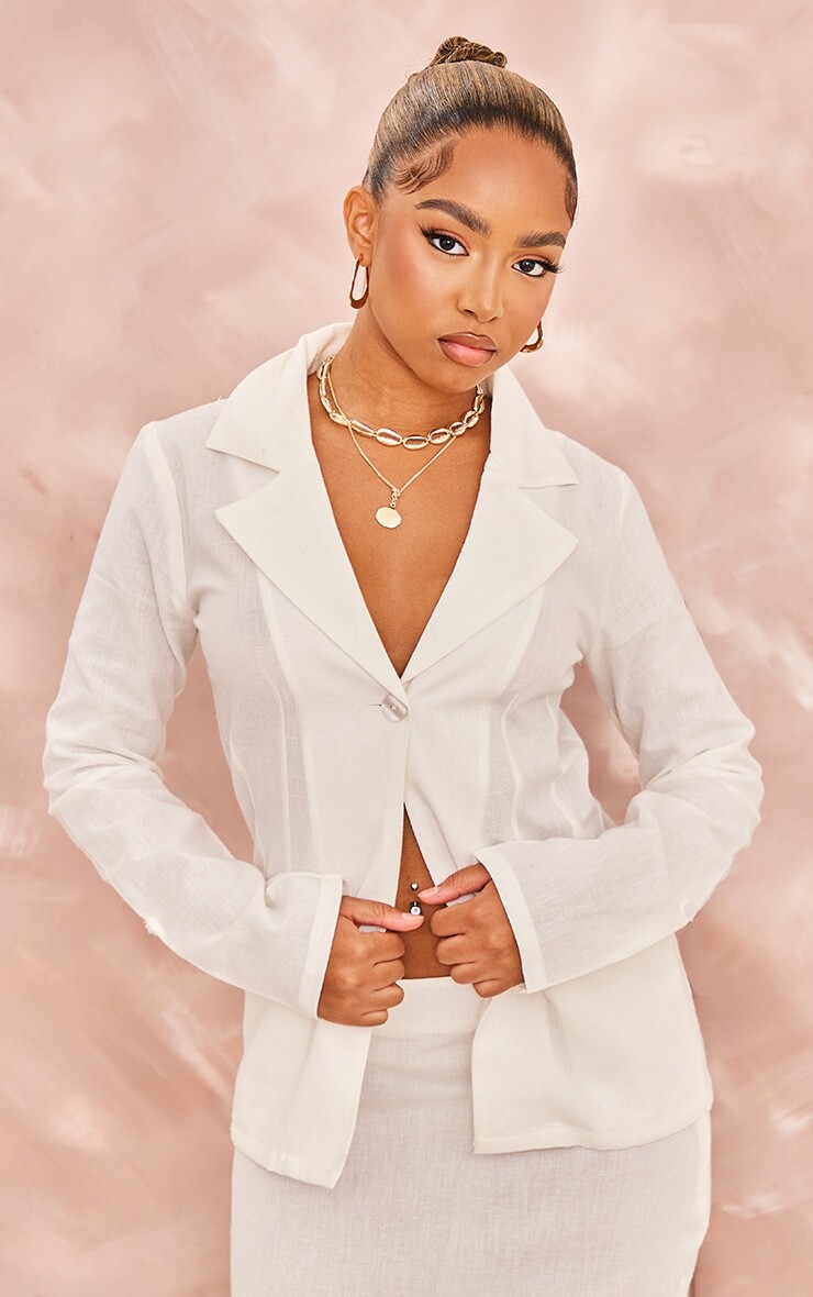 

PrettyLittleThing Миниатюрный белый льняной пиджак