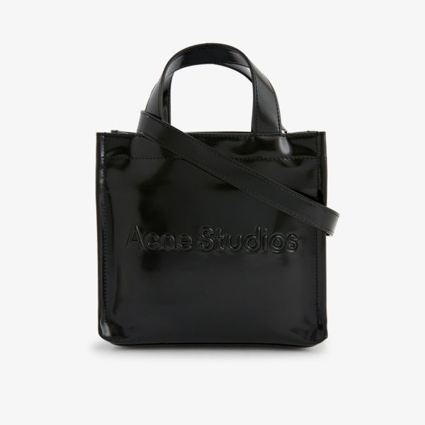 Миниатюрная сумка-тоут из искусственной кожи с тисненым логотипом Acne Studios, черный
