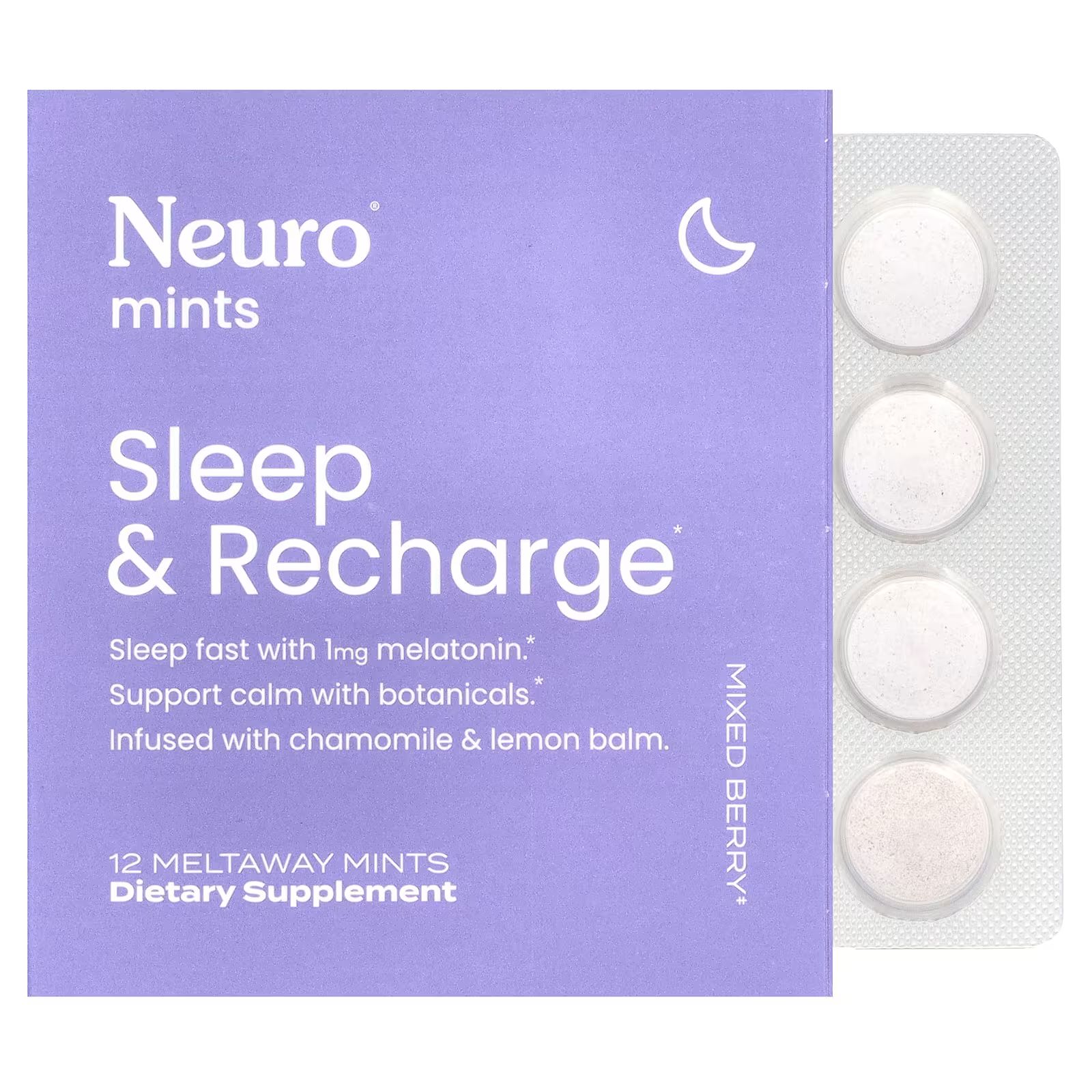 

NeuroMints, Sleep & Recharge, Ягодная смесь, 6 упаковок, по 12 мятных конфет Meltaway в каждой Neurogum