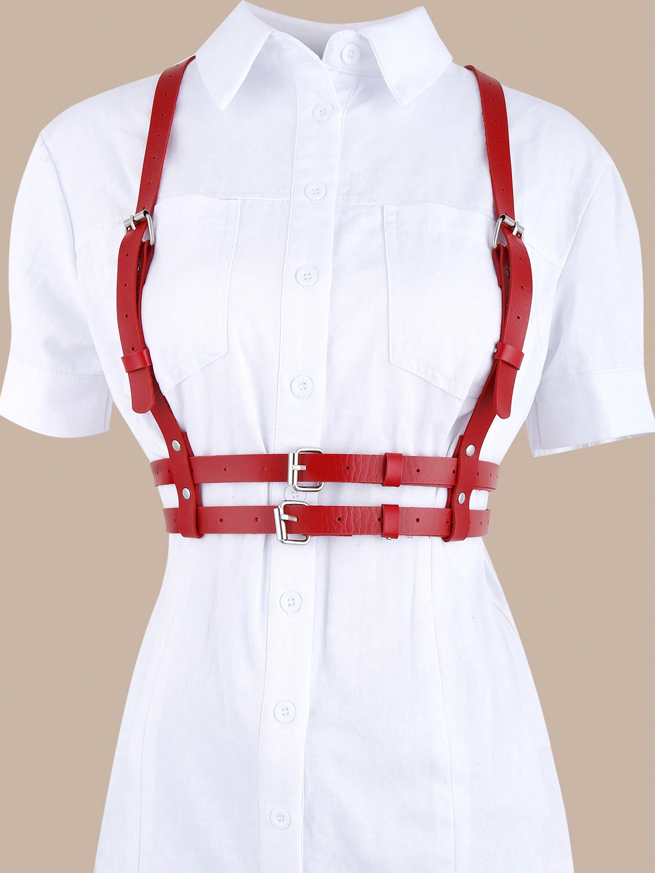 1 шт. женский кожаный пояс для бондажа с регулируемым двухрядным ремешком для повседневных рубашек и украшений платьев, красный