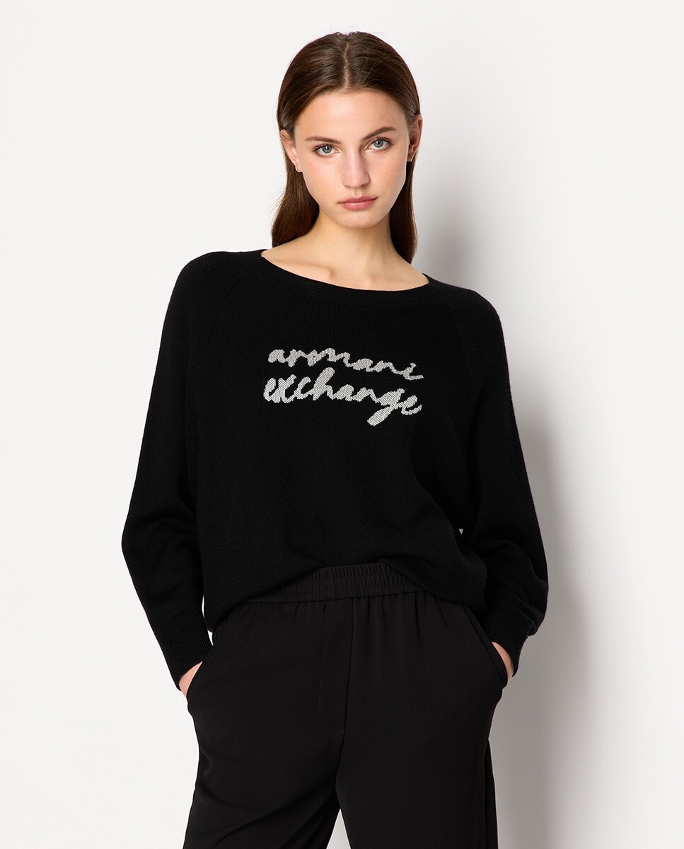 

Женский свитер с логотипом на груди Armani Exchange, черный