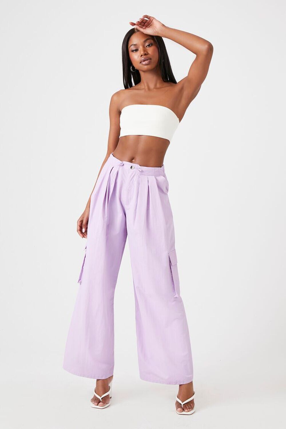 

Широкие брюки-карго на шнурке Forever 21, лавандовый, Фиолетовый