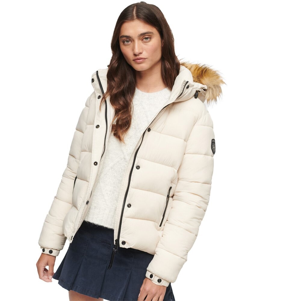 

Пуховик Superdry Faux Fur, бежевый