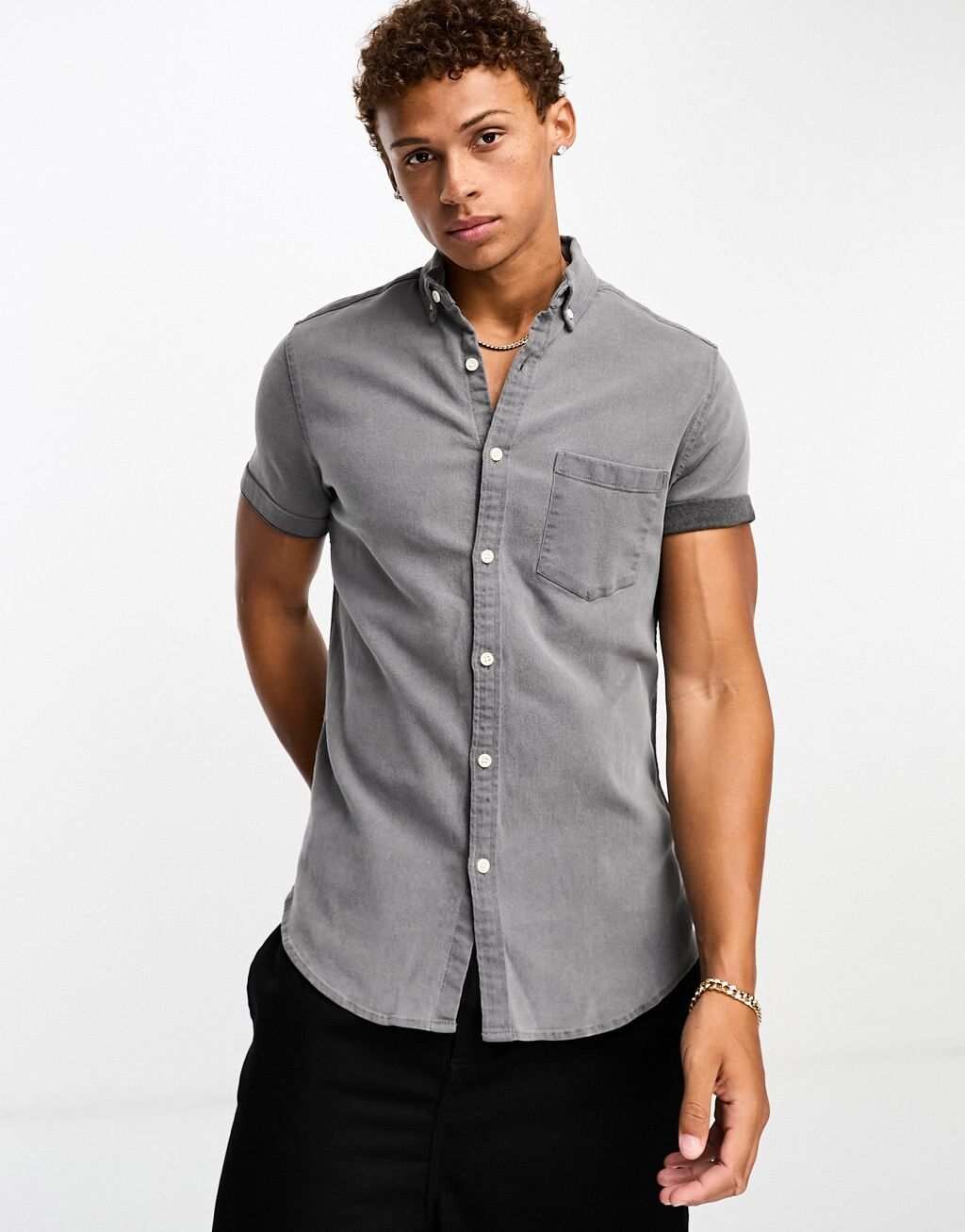 

Черная узкая джинсовая рубашка стрейч ASOS DESIGN