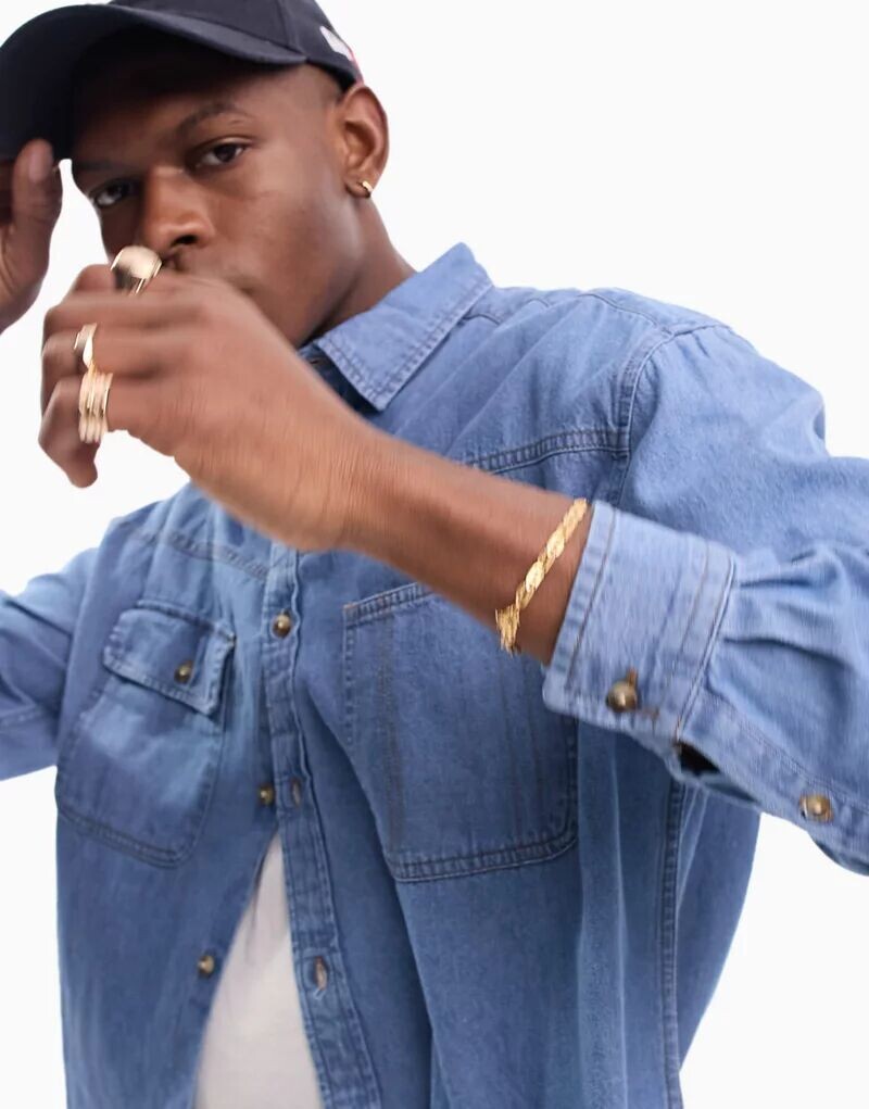 

Голубая джинсовая рубашка оверсайз ASOS