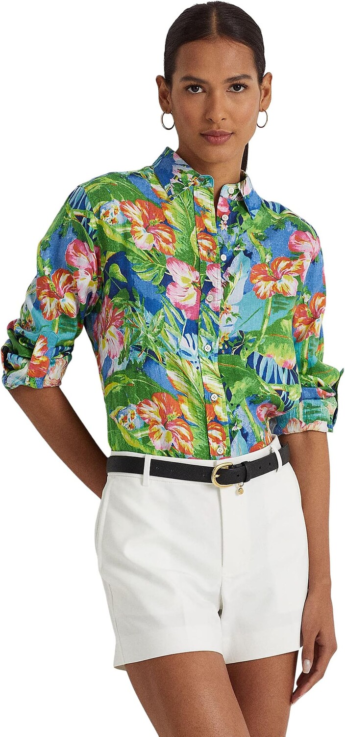 

Льняная рубашка с цветочным принтом LAUREN Ralph Lauren, цвет Green/Blue Multi