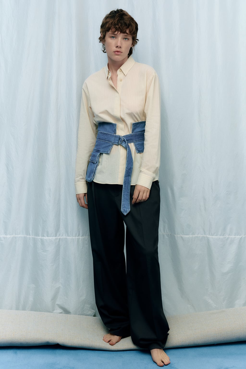 

Джинсовый ремень с поясом ZARA, синий