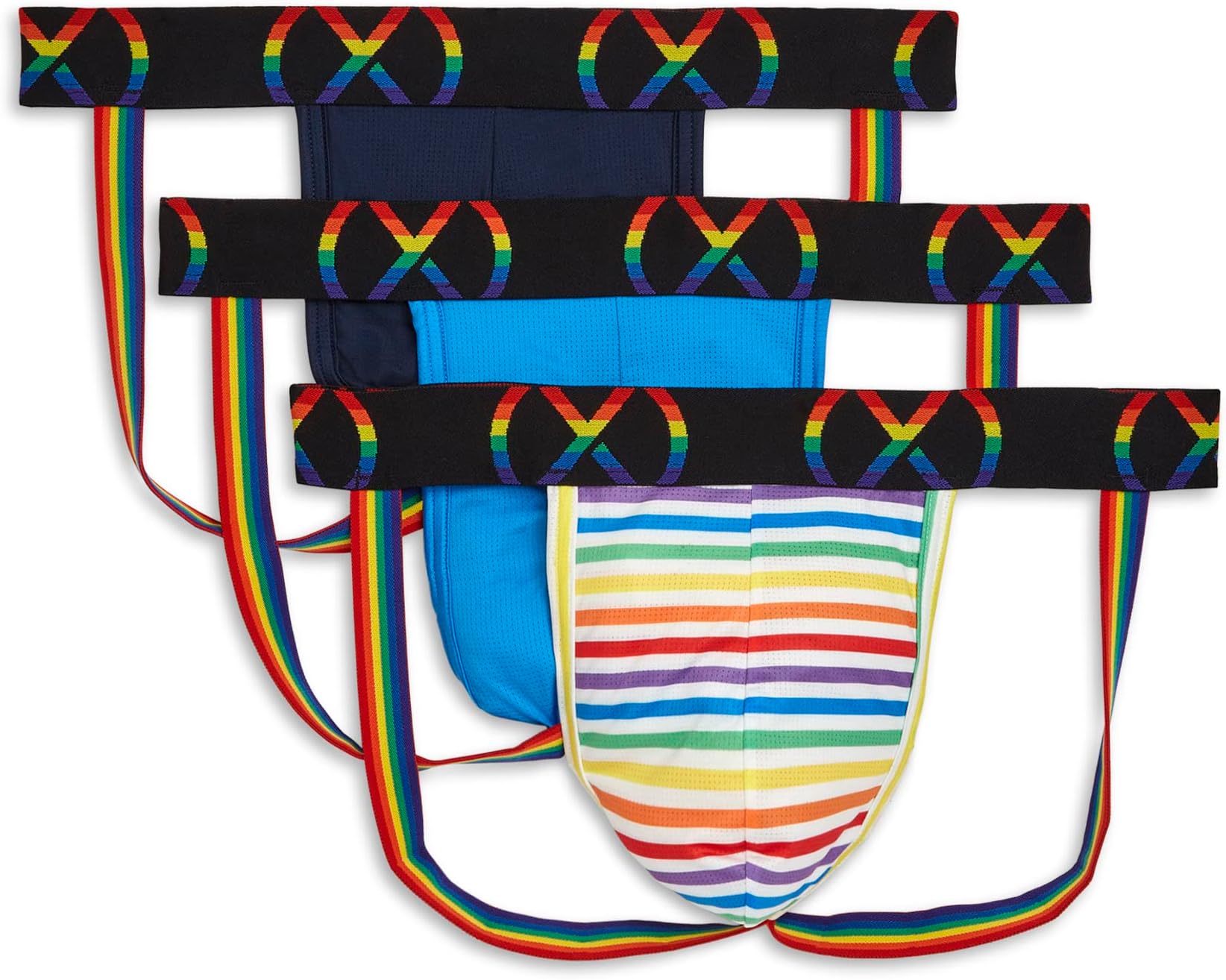 Трусы (X) Sport Mesh Pride 3-Pack Jock Strap 2(X)IST, цвет Varsity Navy/Electric Blue/Rainbow Stripe