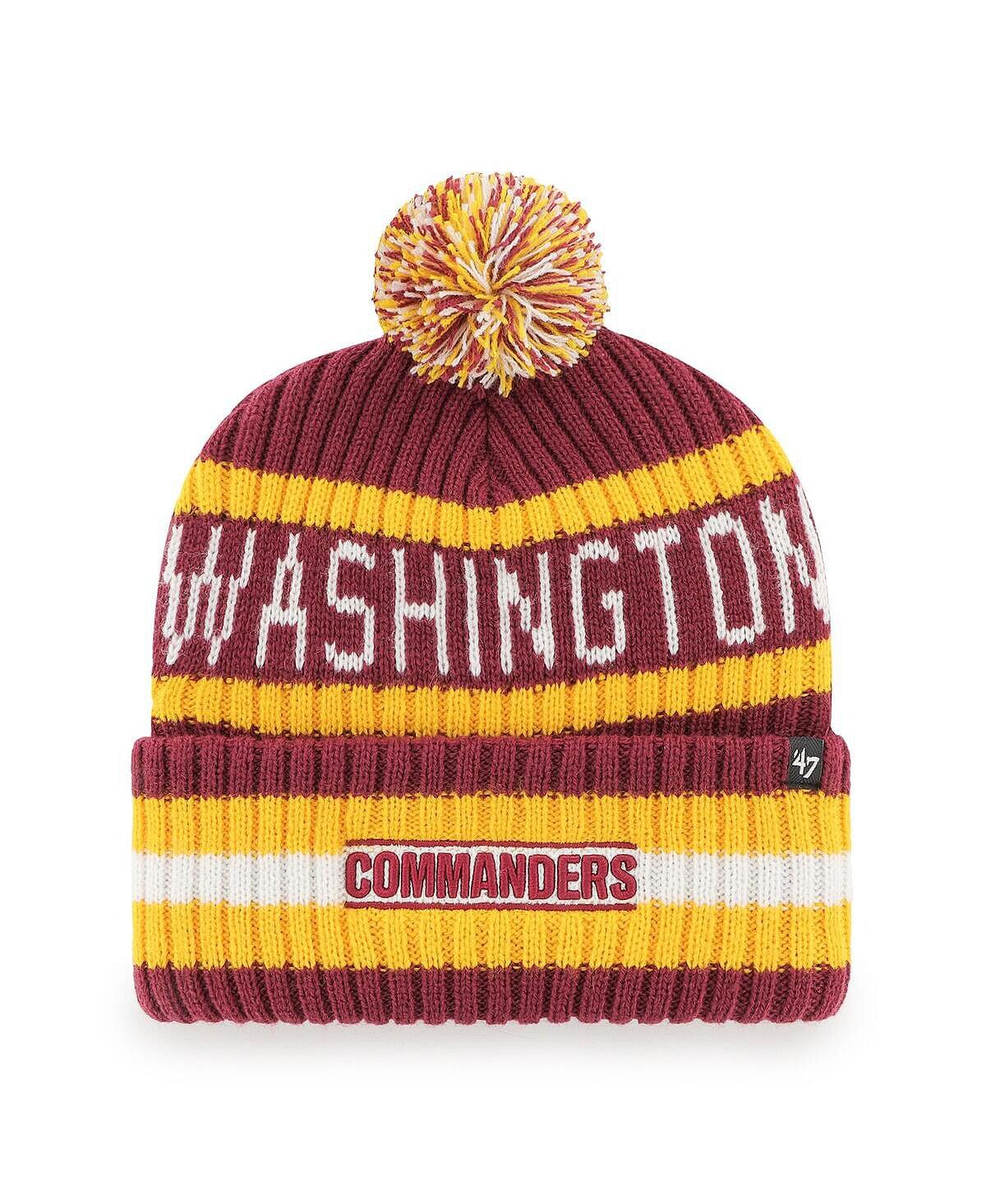 

Мужская бордовая вязаная шапка Washington Commanders Bering с манжетами и помпоном '47 Brand