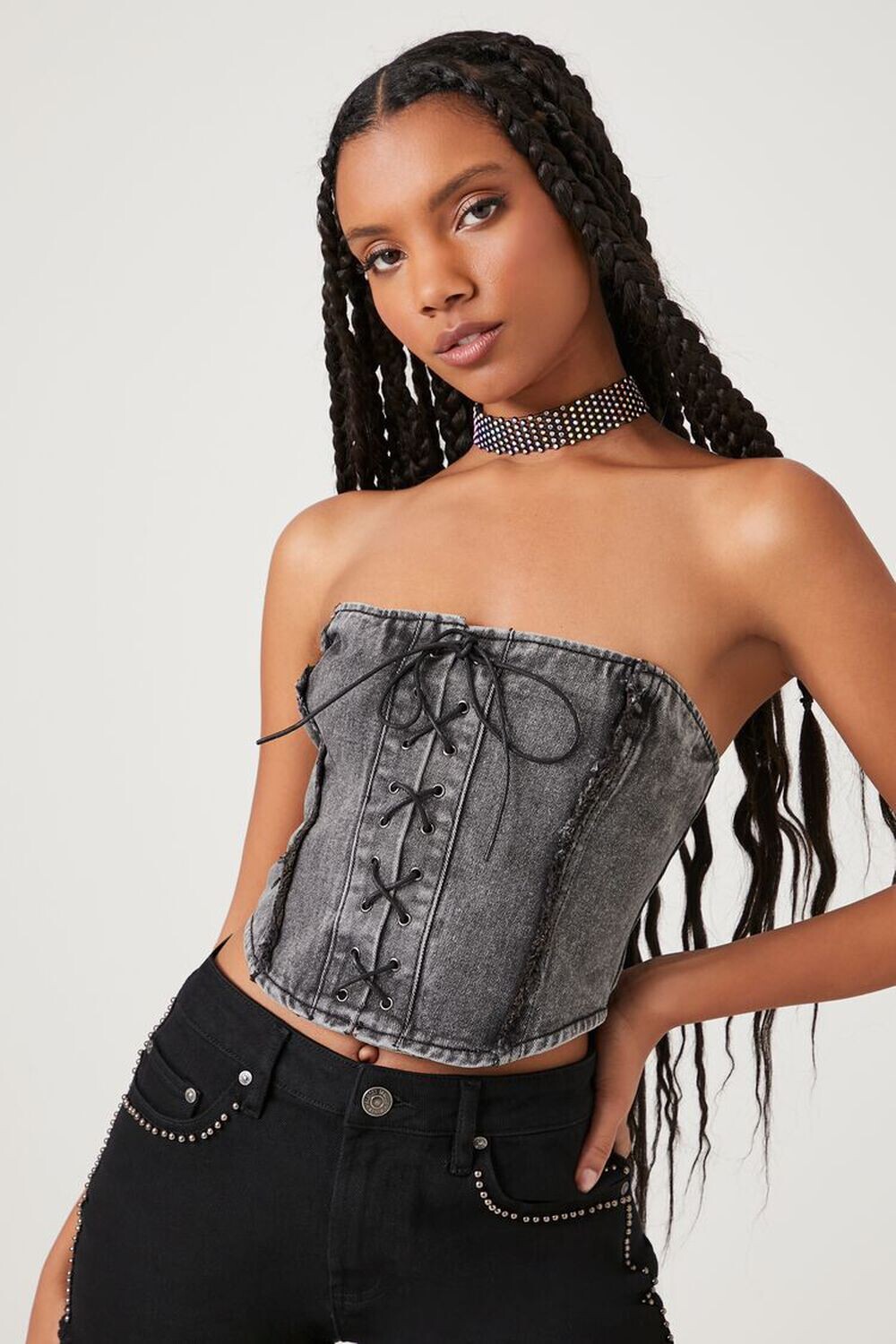 

Джинсовый топ без рукавов на шнуровке Forever 21, черный
