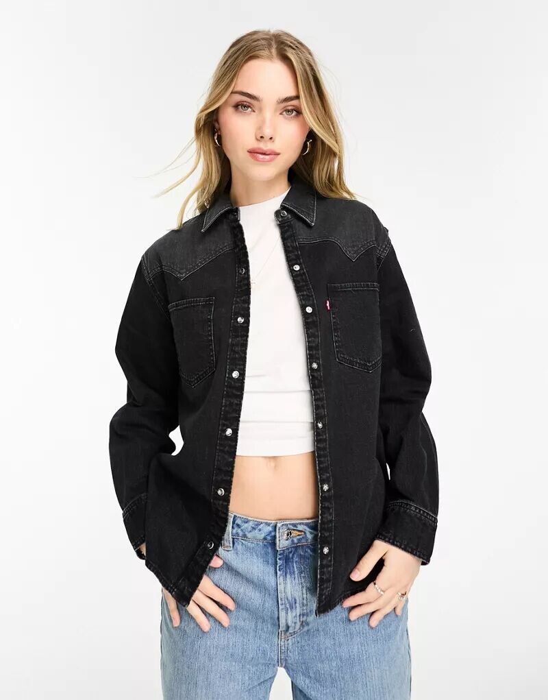 

Черная джинсовая рубашка в стиле вестерн Levi's Teodora с карманами