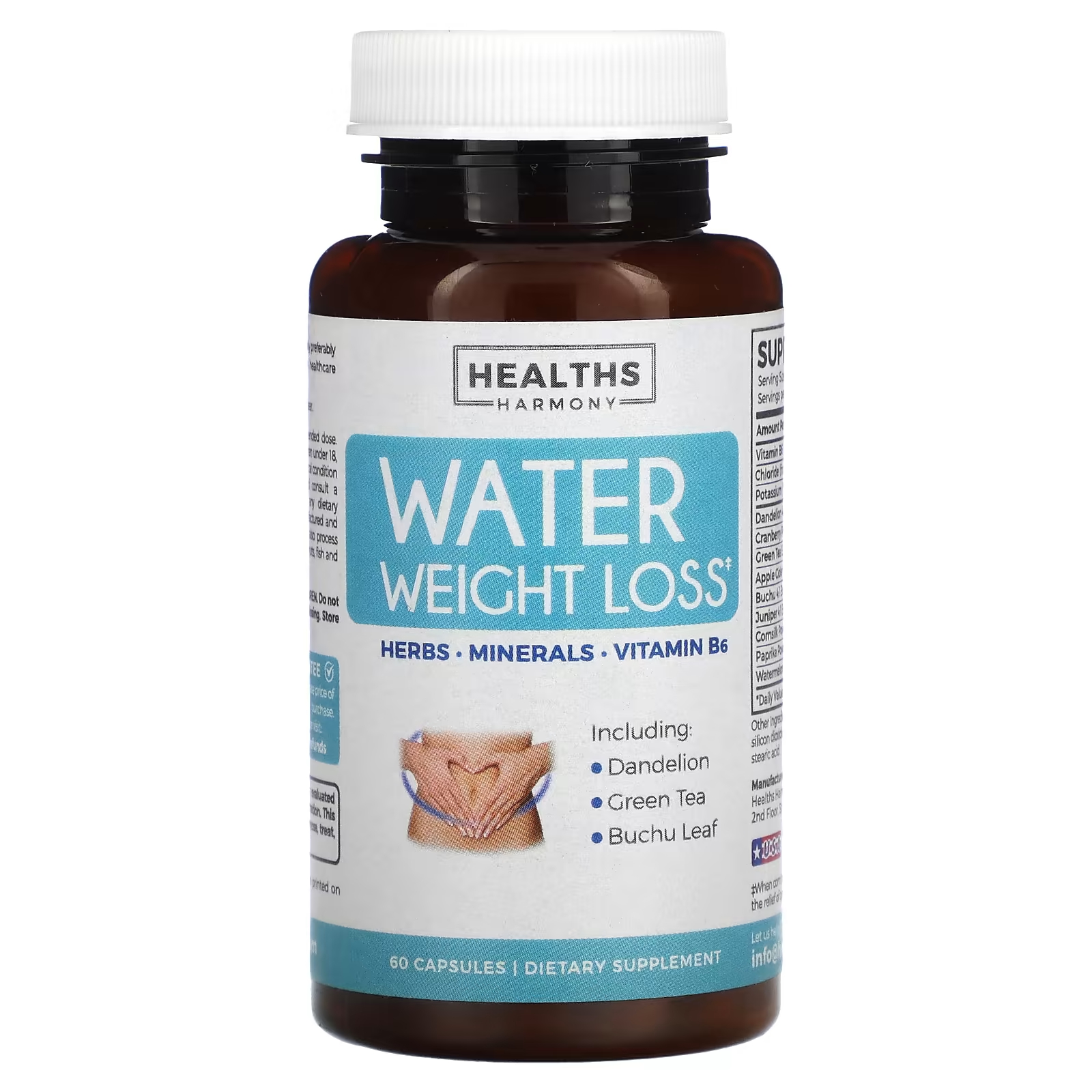 Вода для похудения Healths Harmony, 60 капсул healths harmony витамин c для поддержки иммунитета 60 капсул