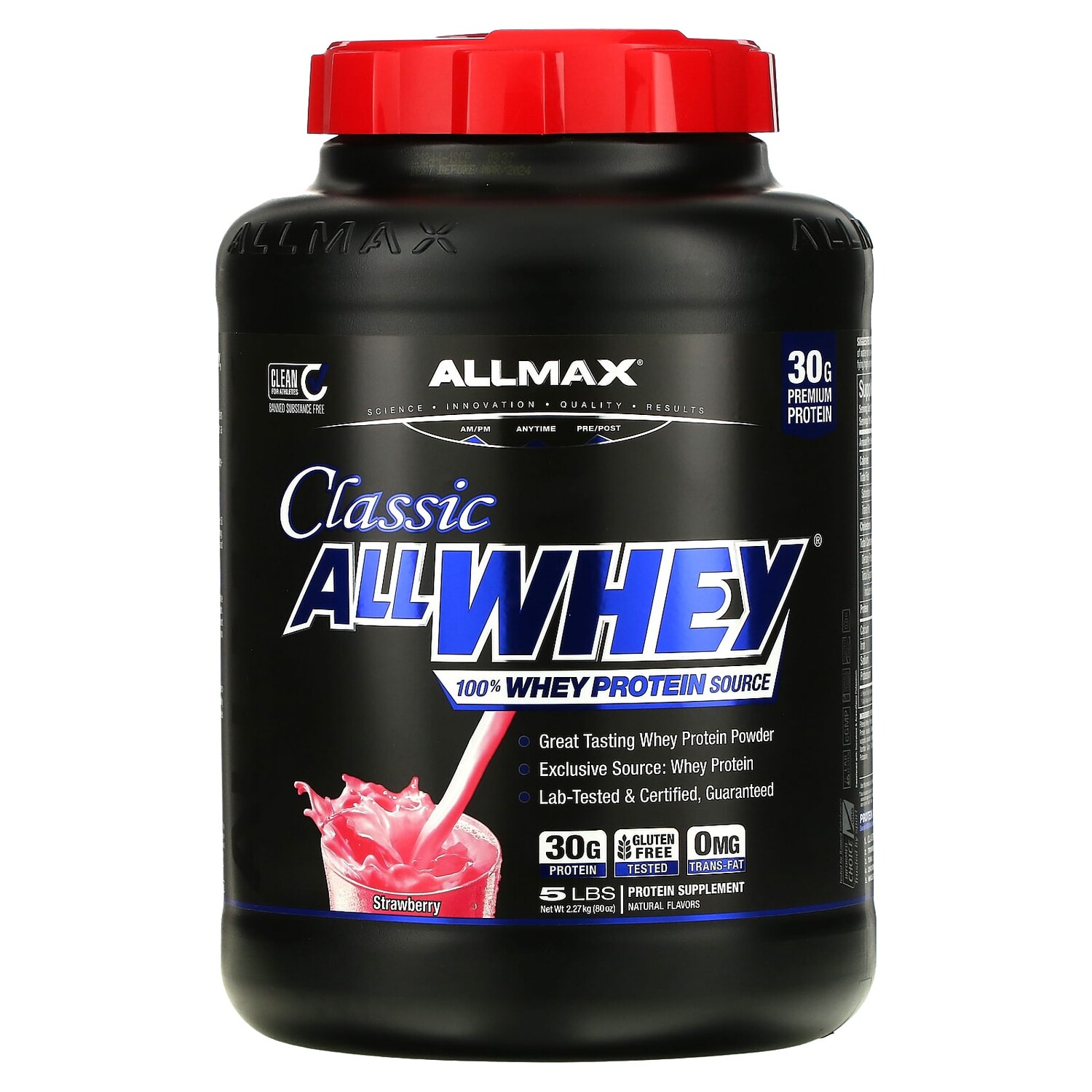 

AllWhey Classic, 100% сывороточный белок, клубника, 5 фунтов (2,27 кг), ALLMAX