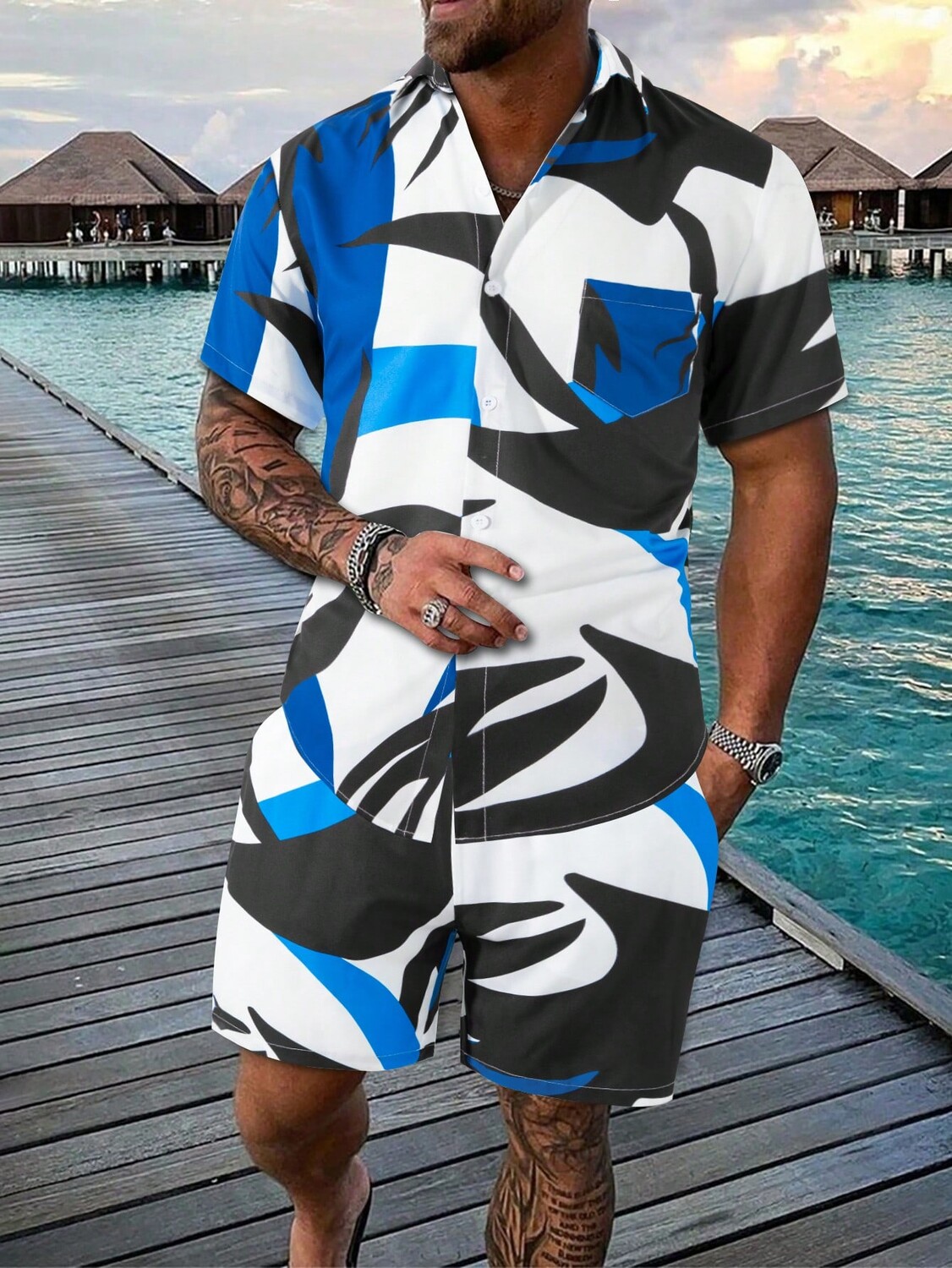 

Рубашка мужская и шорты Manfinity Homme с цветными блоками, синий