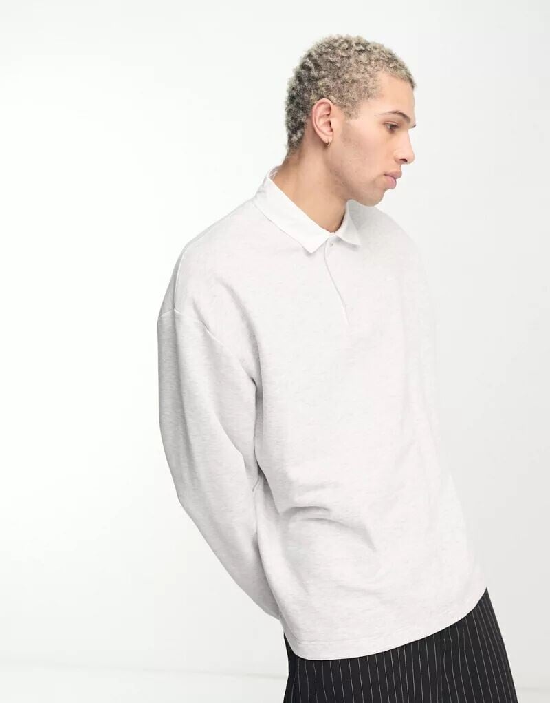 

Белый меланжевый свитшот-поло для регби ASOS