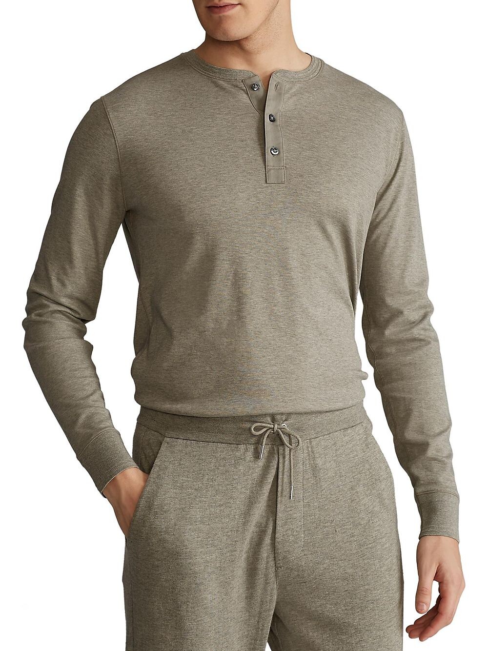 

Хлопковая футболка Henley с длинными рукавами Ralph Lauren Purple Label, серый