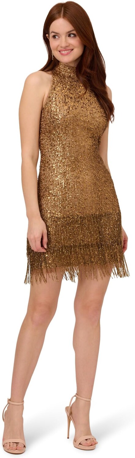 

Платье Adrianna Papell Mock Neck Beaded Fringe Cocktail Dress, цвет Copper