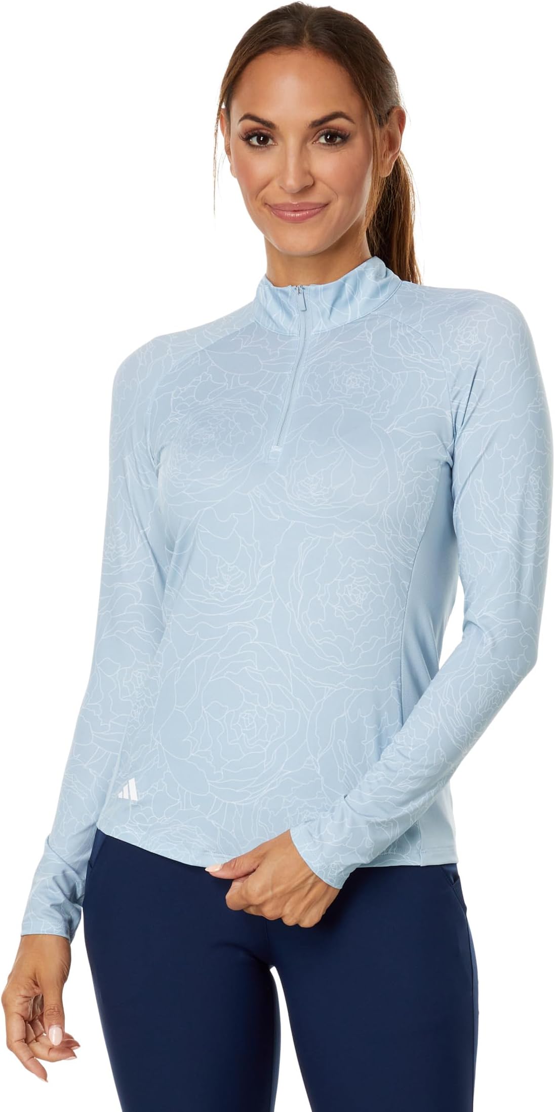 Рубашка-поло Essentials Long Sleeve Printed Mock Polo Shirt adidas, цвет Wonder Blue