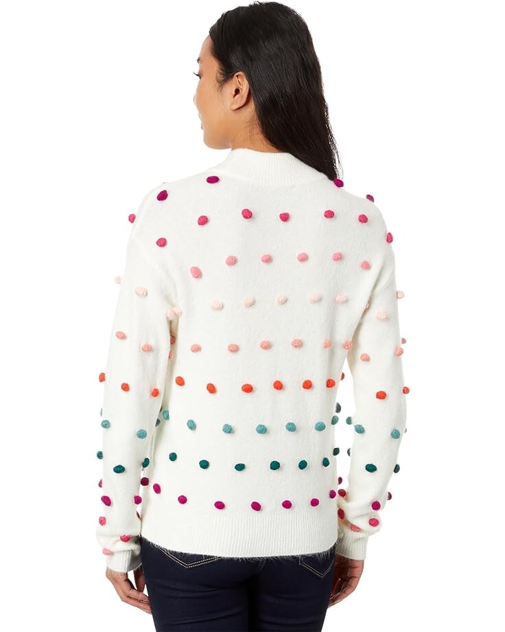 

Свитер CeCe Mock Neck Rainbow Pompom Sweater, цвет Antique White