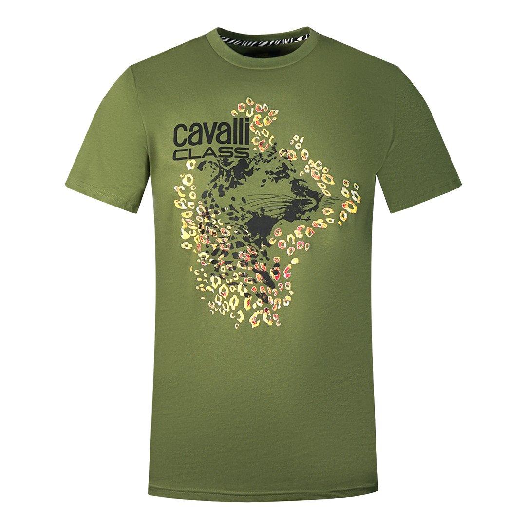 Зеленая футболка с леопардовым принтом Cavalli Class, зеленый