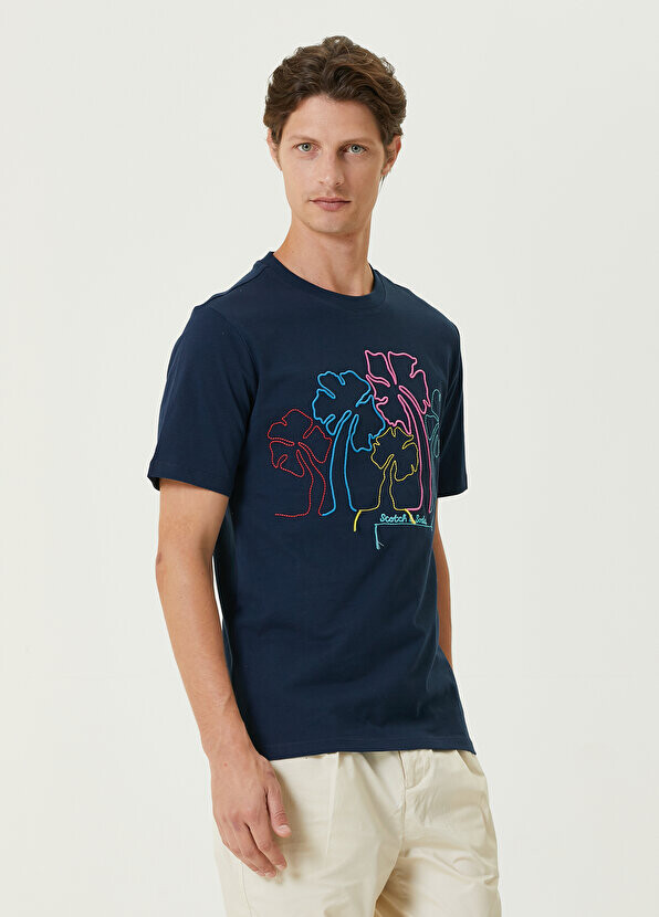 

Темно-синяя жаккардовая футболка из органического хлопка с рисунком Scotch & Soda, Синий