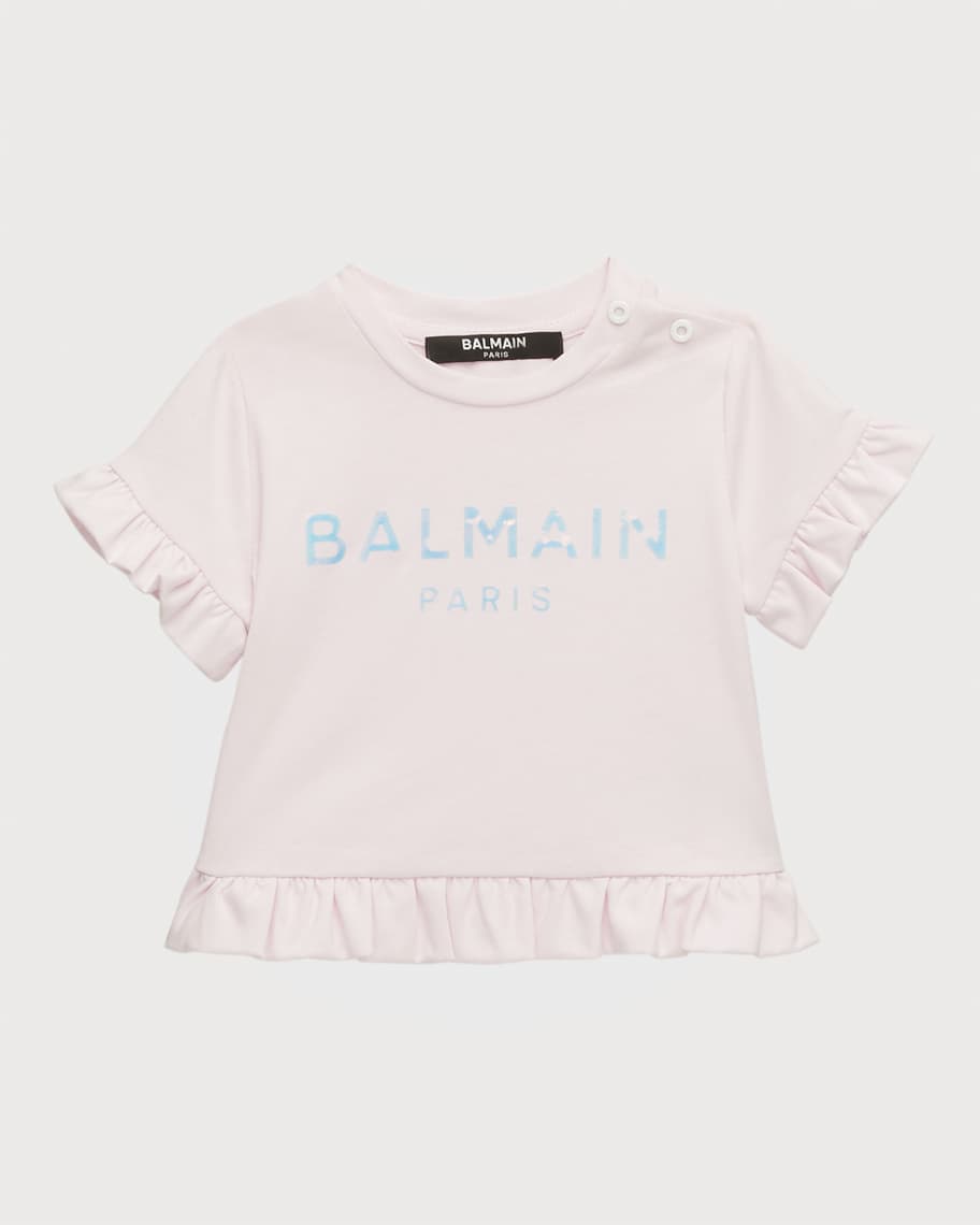 

Рубашка для девочки с рюшами и принтом логотипа, размер 6–36 мес. Balmain