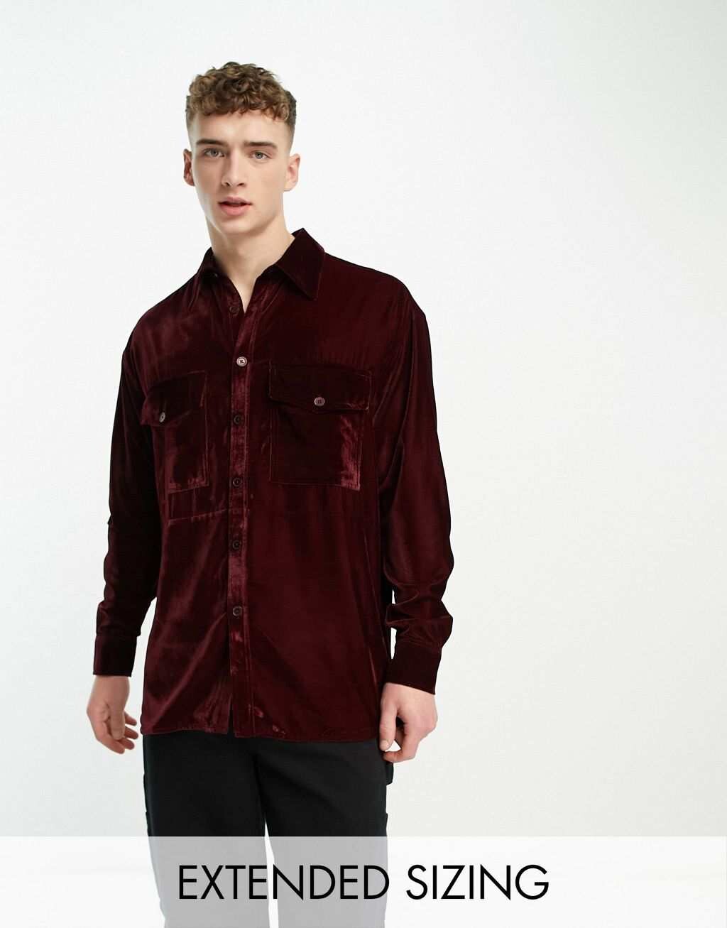 

Бордовая бархатная рубашка оверсайз с двойными карманами ASOS DESIGN