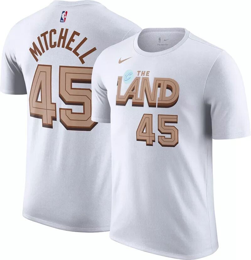 

Мужская белая хлопковая футболка Nike City Edition 2022-23 Cleveland Cavaliers Donovan Mitchell № 45