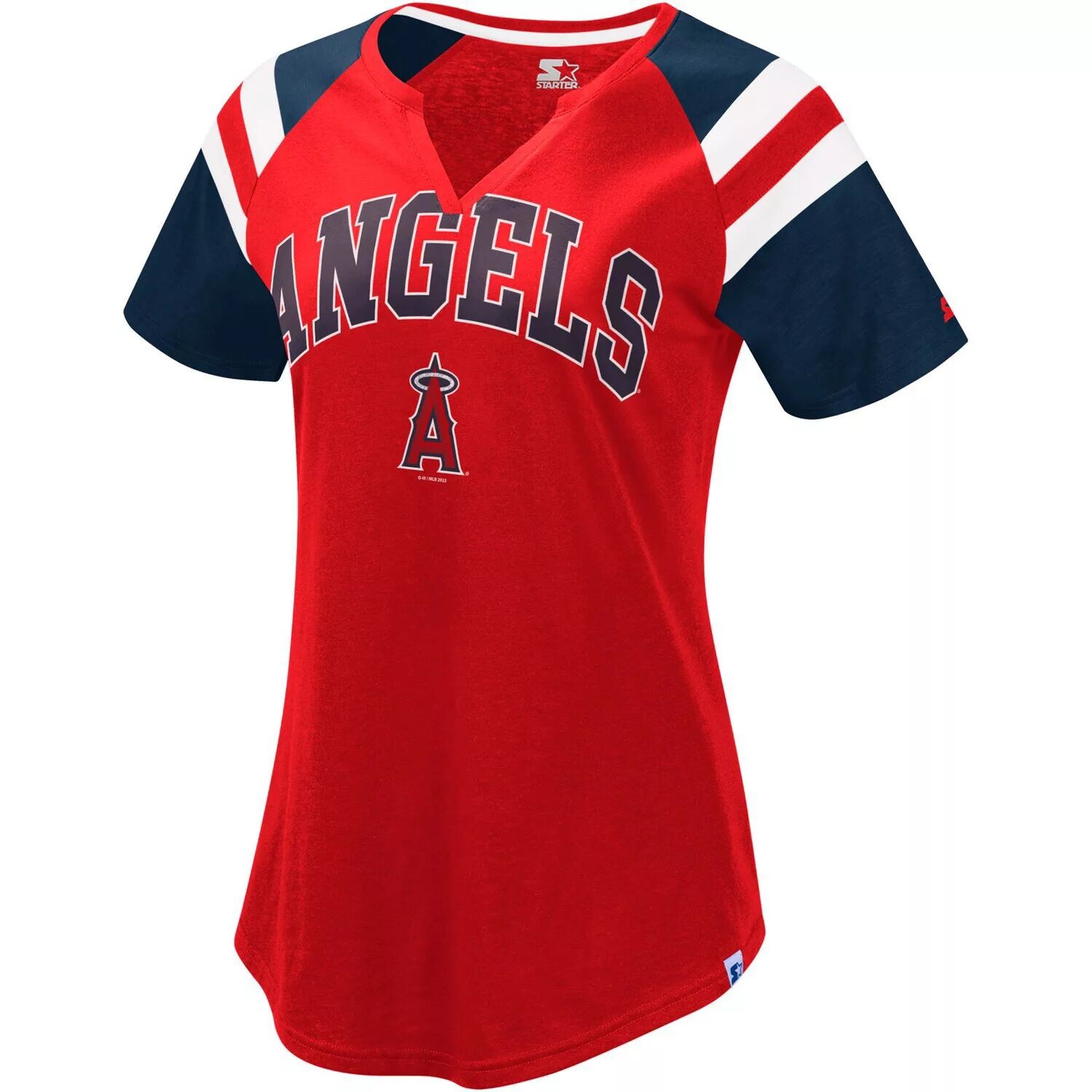 

Женская стартовая красная/темно-синяя футболка реглан Los Angeles Angels Game с вырезом в горловине Starter, Красный