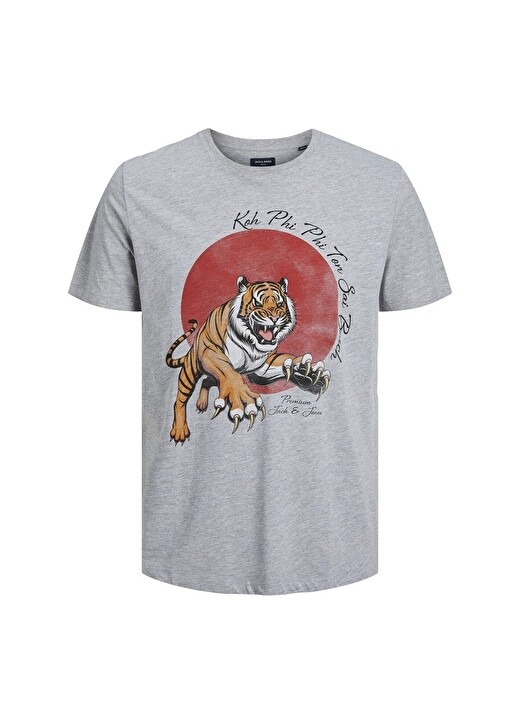 

Однотонная светло-серая мужская футболка с круглым вырезом Jack & Jones, Серый