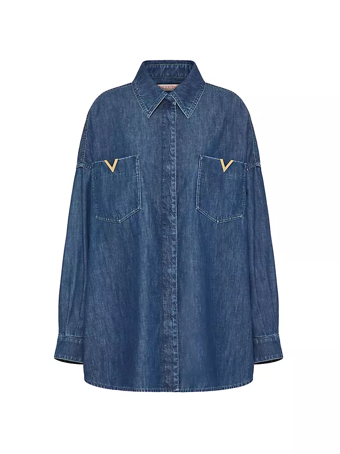 Джинсовая рубашка из шамбре Valentino Garavani, синий рубашка valentino silk синий