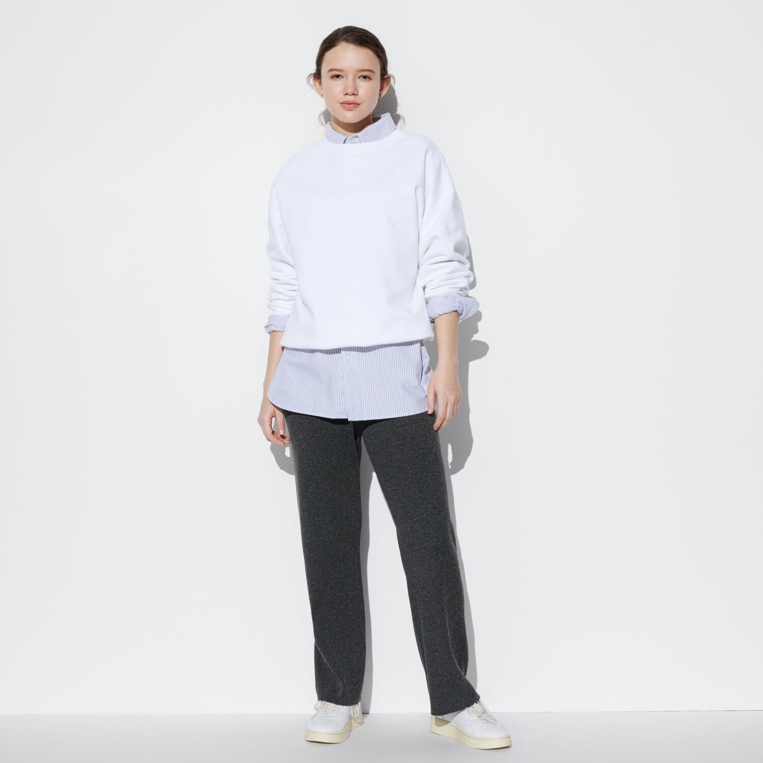 

Брюки UNIQLO трикотажные в рубчик, темно-серый