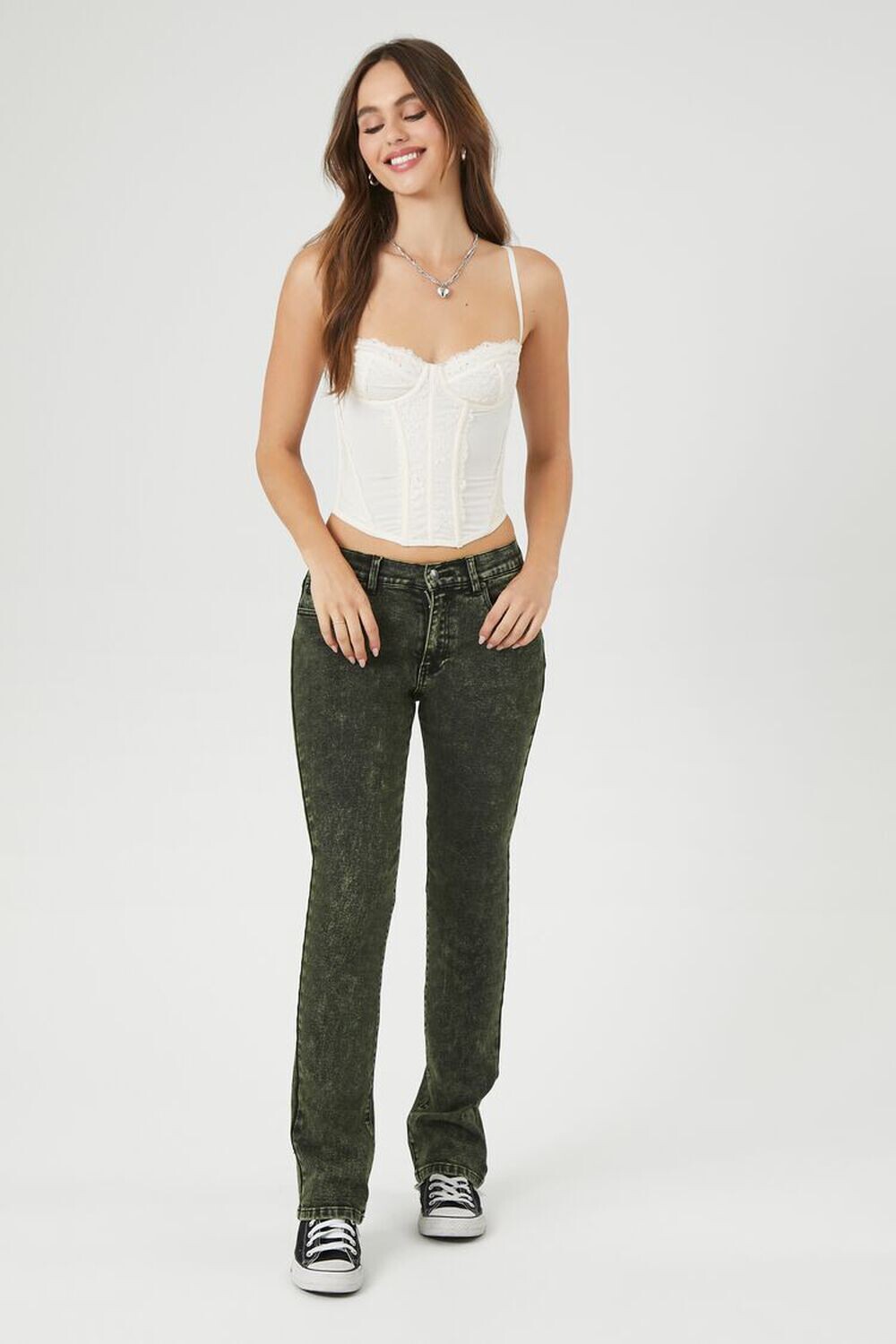 

Джинсы Bootcut со средней посадкой Acid Wash Forever 21, оливковый