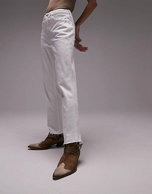 Белые прямые джинсы со средней посадкой и необработанным краем Topshop белоснежные прямые джинсы со средней посадкой topshop