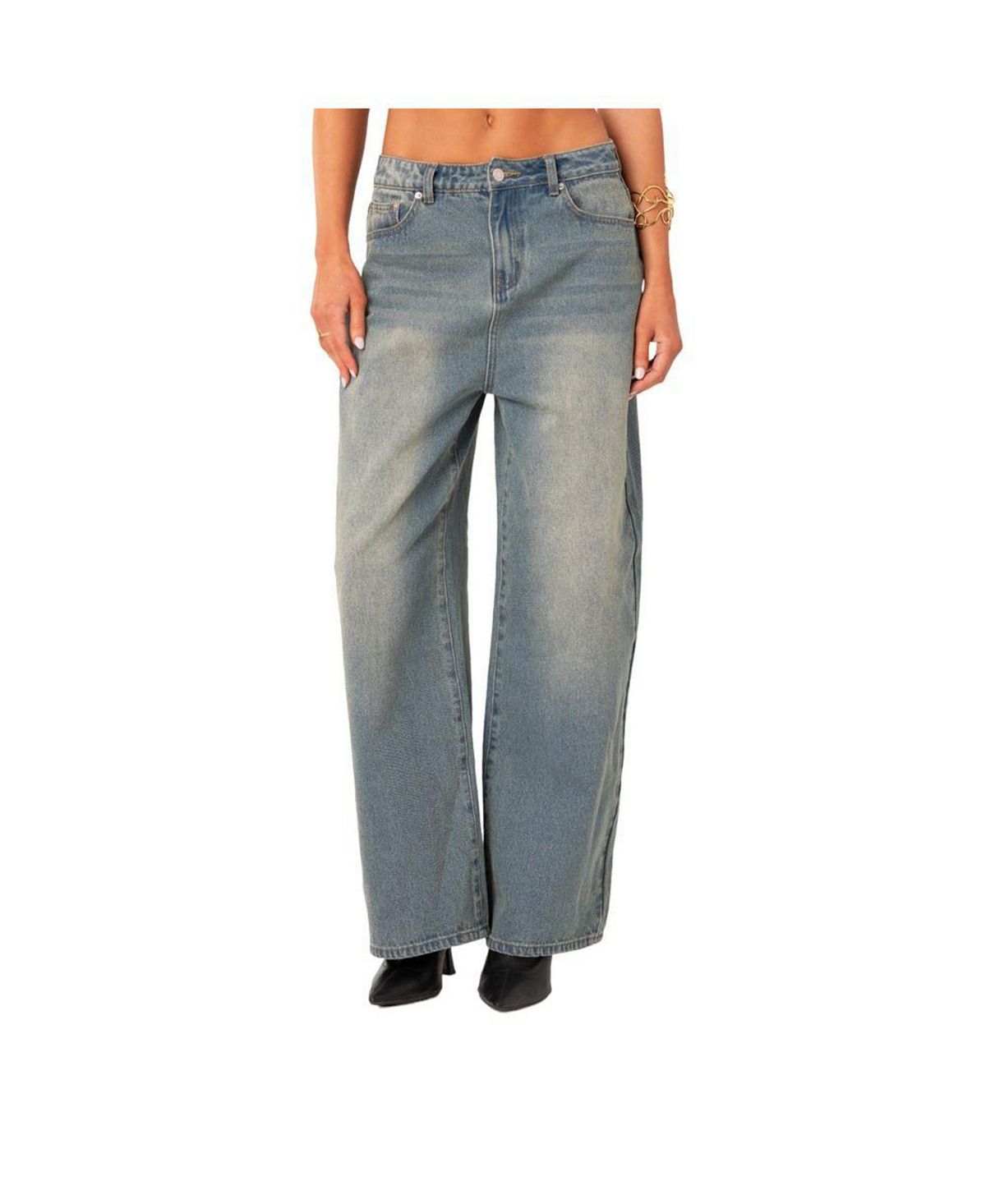 Женские мешковатые джинсы грязной стирки с низкой посадкой Edikted, синий