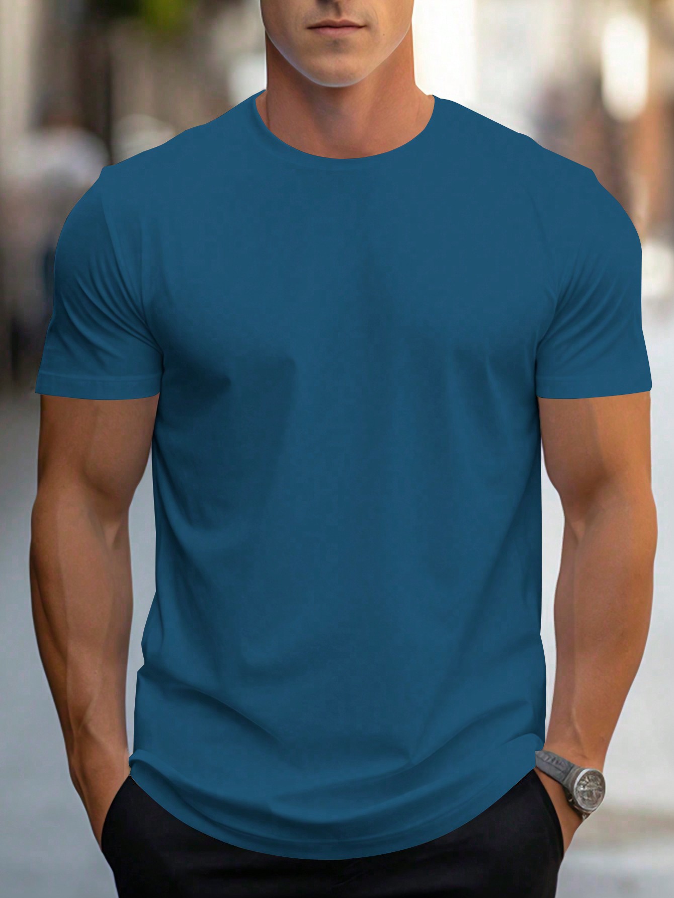 Мужская однотонная футболка с короткими рукавами Manfinity, синий