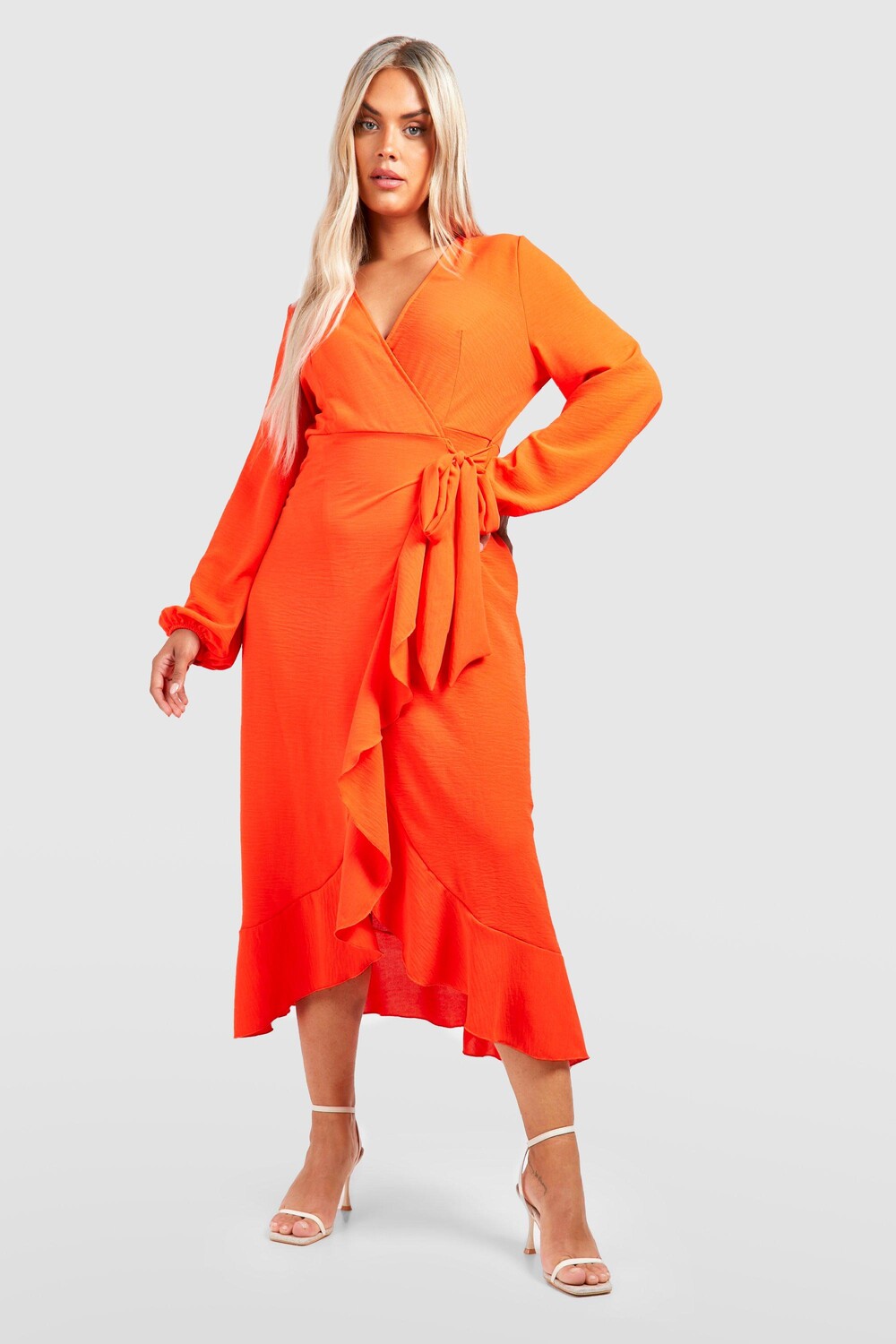 

Платье plus льняное платье с запахом и обрюками Boohoo, оранжевый