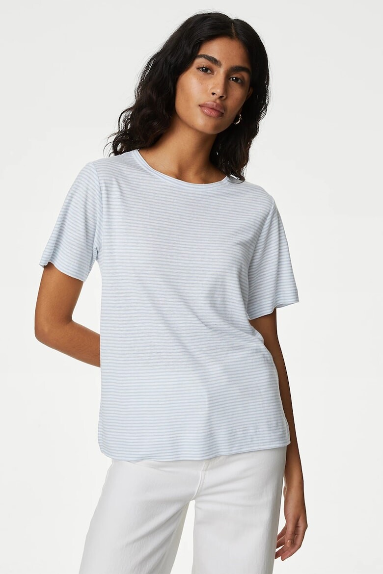 

Полосатая футболка из льна и модала Marks & Spencer, белый